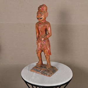 Indian Vintage Wooden Painted Figurines Standing Man Sculpture Carved Man Idol Rajasthani Statue Indian King Statue Traditional Figurines