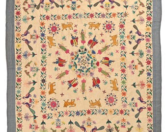 Hand Embroidered Wall Hanging Gujarati Textile Tapestry 40 50 Year Old Silk Thread Work Indian Wall Art Boho Banjara Tribal Home Decor Gift