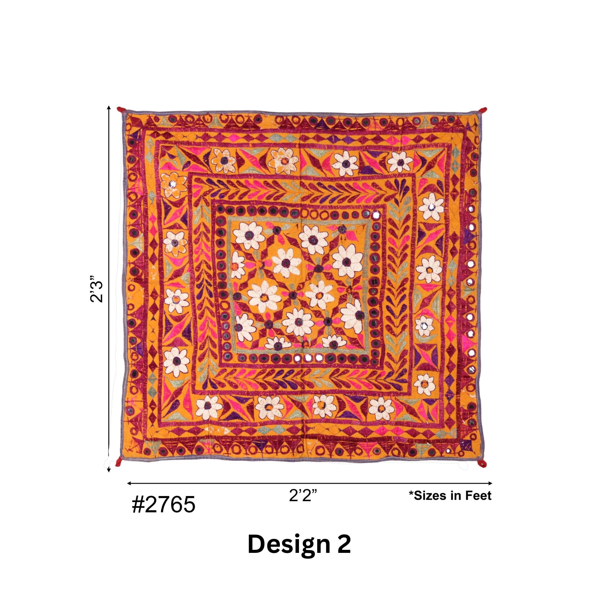 Tenture Murale Vintage Brodée à La Main – Coton Indien – Motifs Floraux Orange – 2,1 X 2,3 Ft
