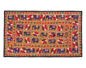 Indian Hand Embroidered Wall hanging tapestry, Living room Vintage textile, Antique Home decor, Cotton Gujarati Textile,Wall decor tapestry