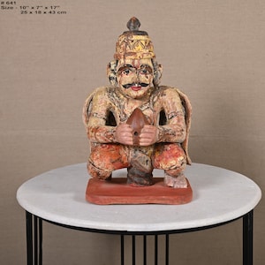 Indian Wood FigurinesVintage Indian Carved Painted Man Sculpture Wooden Statue Hand carved Wooden Figure Musical Man Idol Art Collectibles