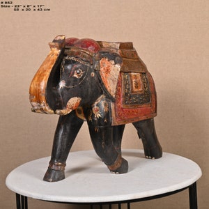 Feng Shui Elegant Elephant Trunk Statue Vintage Hand Made Painted Wooden Elephant Statue Traditional Sculpture Wood Carving Figurine