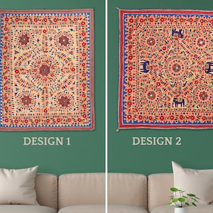 Tapestry, Indian wall hangings, Embroidery textile, Multi color thread wall hanging, wall art, Home decor art, Elephant motifs textile