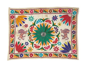 Tapisserie patchwork brodée main indienne vintage à suspendre murale Aj