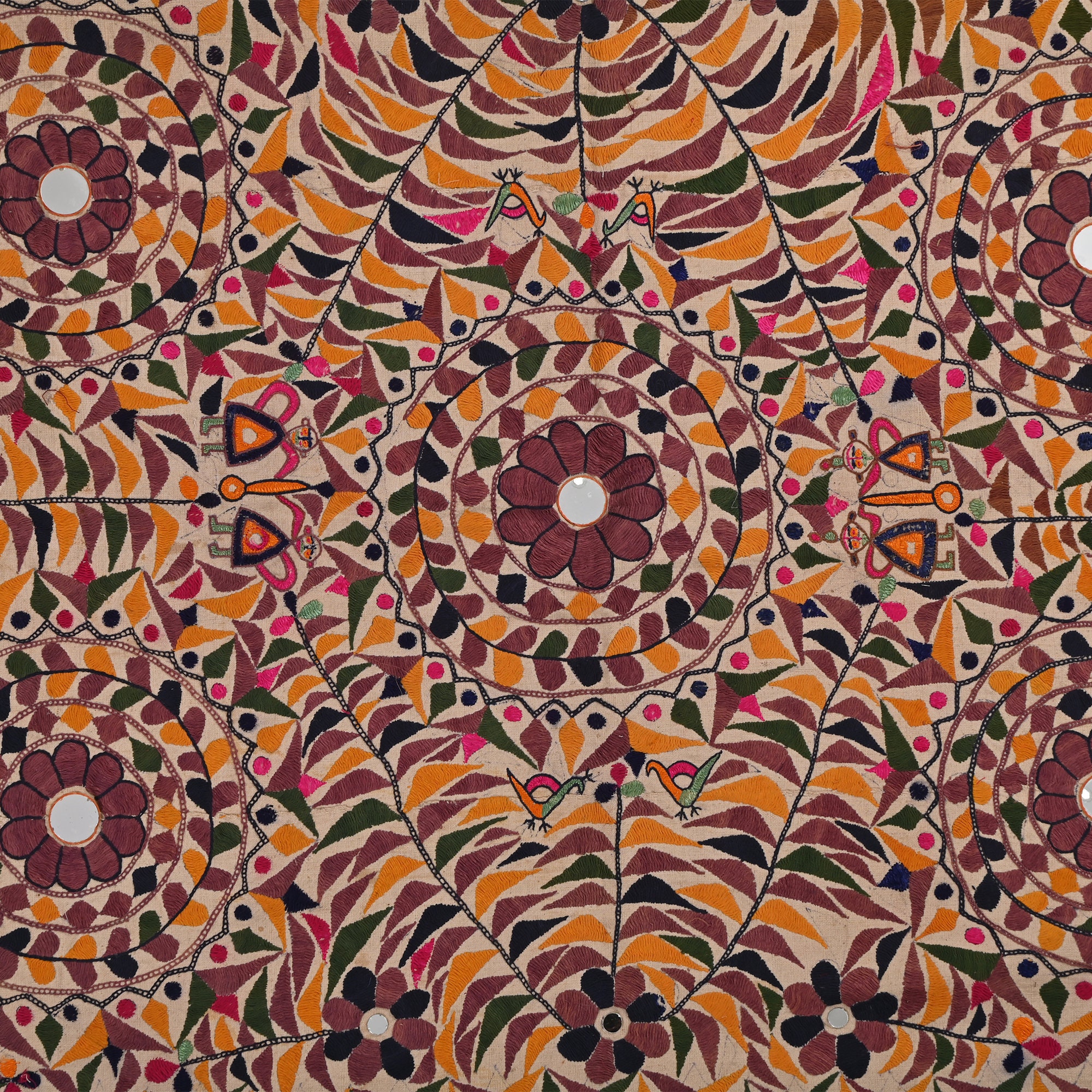 Suspensions murales textile gujrati vintage 70-80 ans travail miroir 2