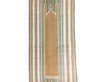 Hand Knotted Flat Weave Vintage Prayer Mat Traditional Hand Crafted Islamic Prayer Rug Vintage 60-70 years old collector's piece