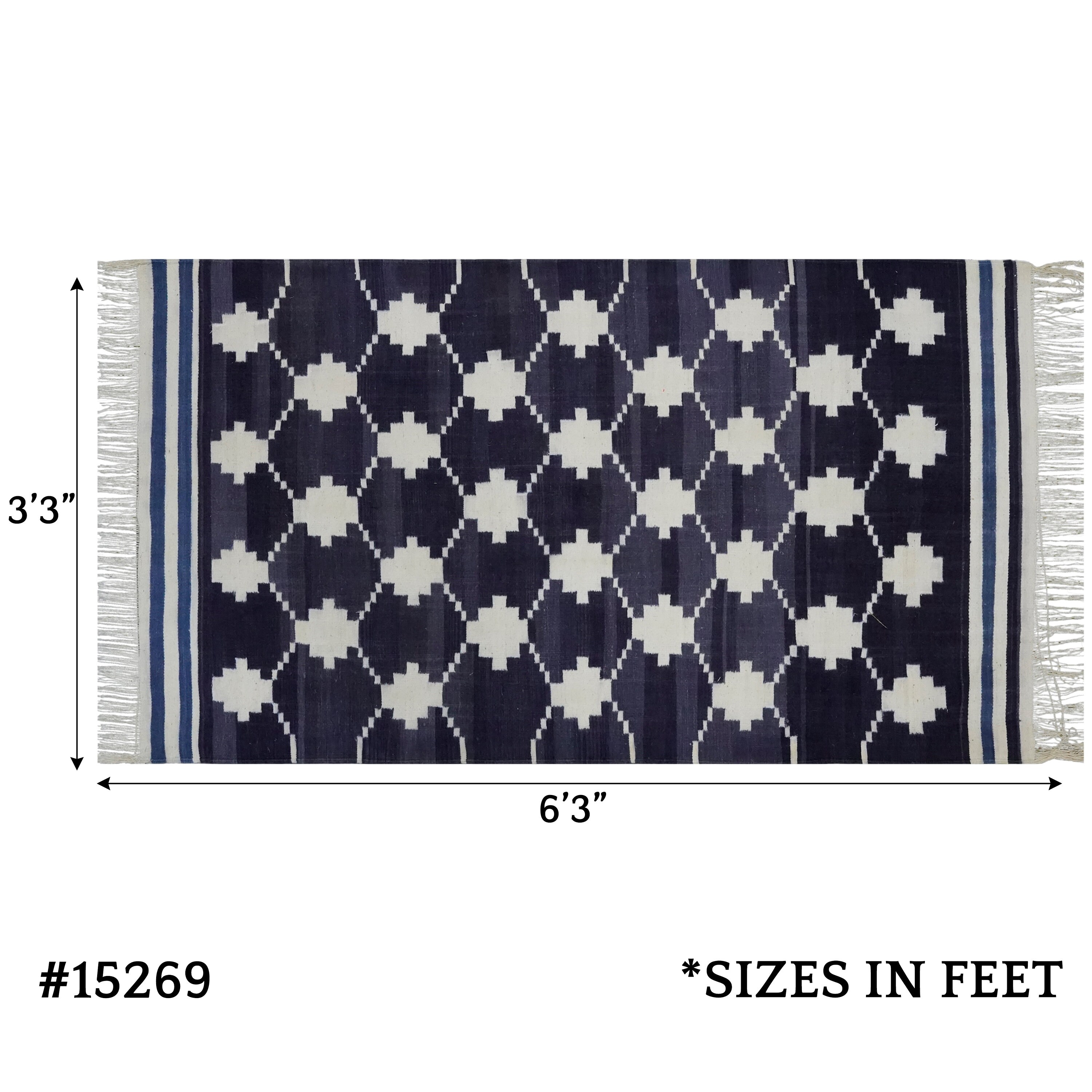 Punjabi Rugs Vintage Handwoven Cotton Reversible Rugs Eco-friendly Punjabi Dhurrie ...