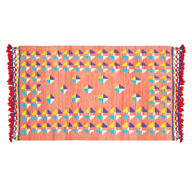 Punjabi Rugs Indian Handwoven Reversible Rugs Vintage Punjabi Colorful Cotton Rug ...