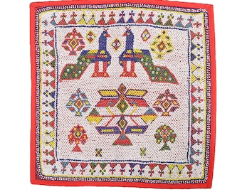 Wanddekor Traditionelle Perle Perlen Arbeit Gujrati Textil Figurative Motiv Natur Tapisserie Stammeskunst Handgefertigte Wohnzimmer Baumwolle Tapisserie