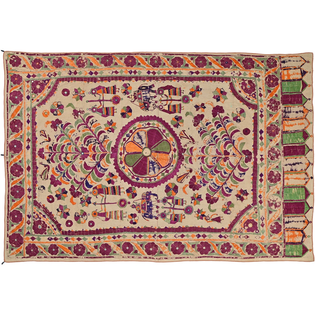 Tapestry Indian Hand Embroidered Wall Hanging Gujrati Textile Etsy