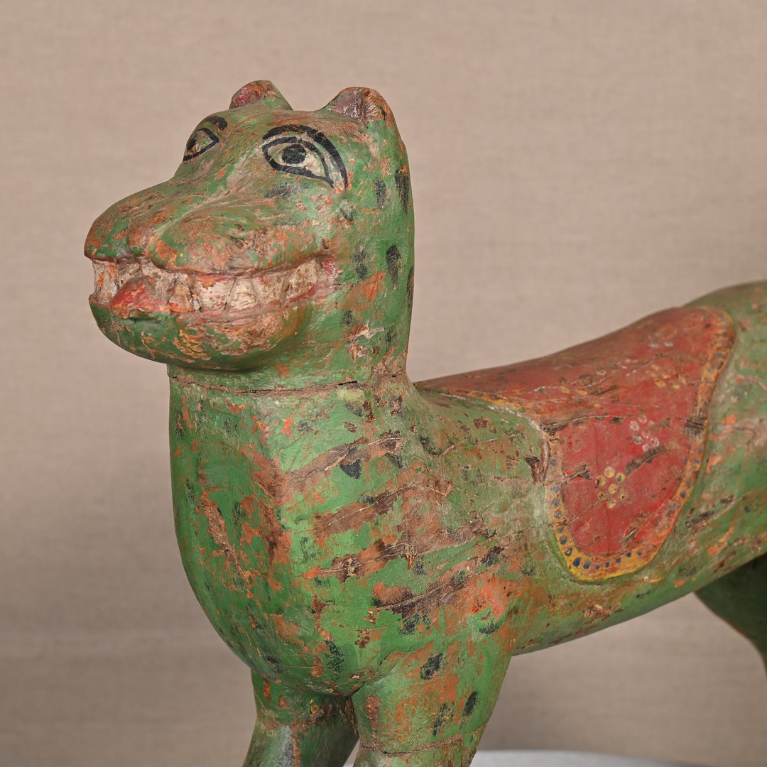 Hand Painted Roar Tiger Statue Vintage Wooden Hand Carved Tiger Figure ...