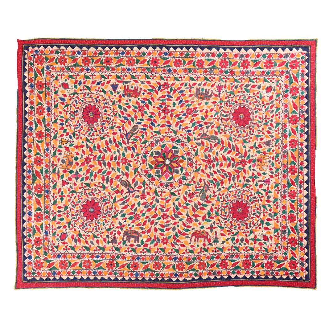 Tapestry Wall Hanging Floral Wall Decor Art Gujarati Embroidery
