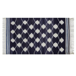 Vintage Handwoven Cotton Reversible Rugs Eco-Friendly Punjabi Dhurrie Carpet Doormat Home Décor Bohemian Tribal Indoor Rugs 3.3 x 6.3 Ft