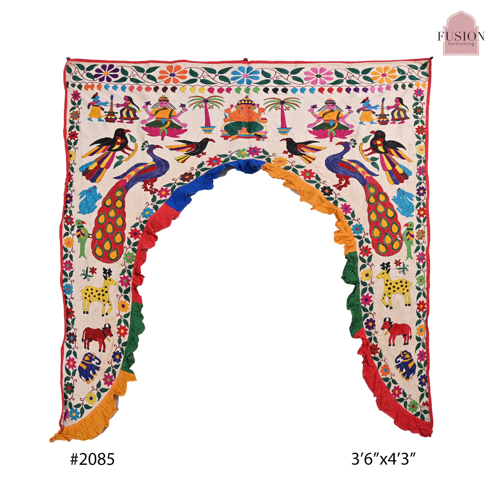 インド ハンドメイド タペストリー トラナス、インド製の手作り刺繍孔雀のタペストリードアハンガー