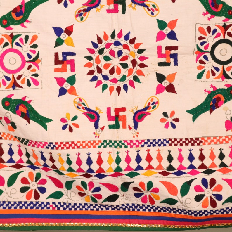 Vintage Bird Motifs Gujarati Hand Embroidered Textile Traditional ...