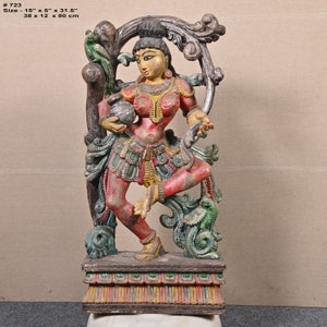 Vintage Wooden Hand Carved Goddess Statue Wooden home  Decor Sculpture Indian Wall Decor Traditional Statue Miniature Figure Indian Decor