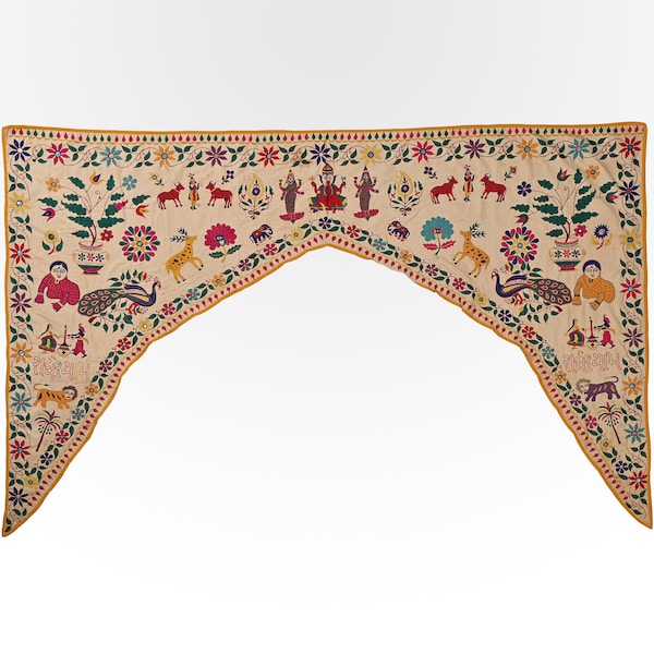 7x4.9 ft. Toran, Bandanwal, Door Hanging, Antique Hand Embroidered Toran, Wall hanging, colorful, Indian Door Toran, Vintage Textile