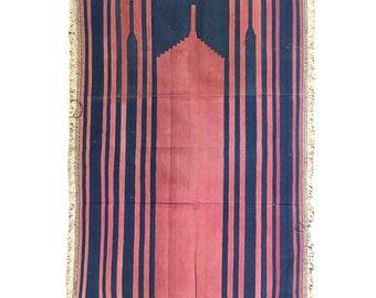 Hand Knotted Distressed Prayer Mat Hand Woven Flat Weave Vintage Carpet Traditional Hand Crafted Islamic Wall Decor Prayer Rug