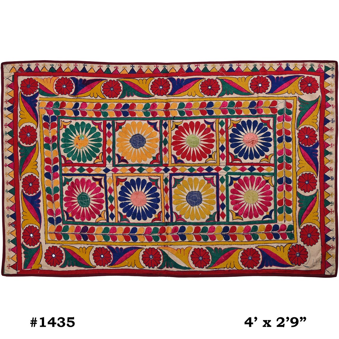 Hand Embroidered Indian Wall Hanging Tapestry Boho Banjara Etsy