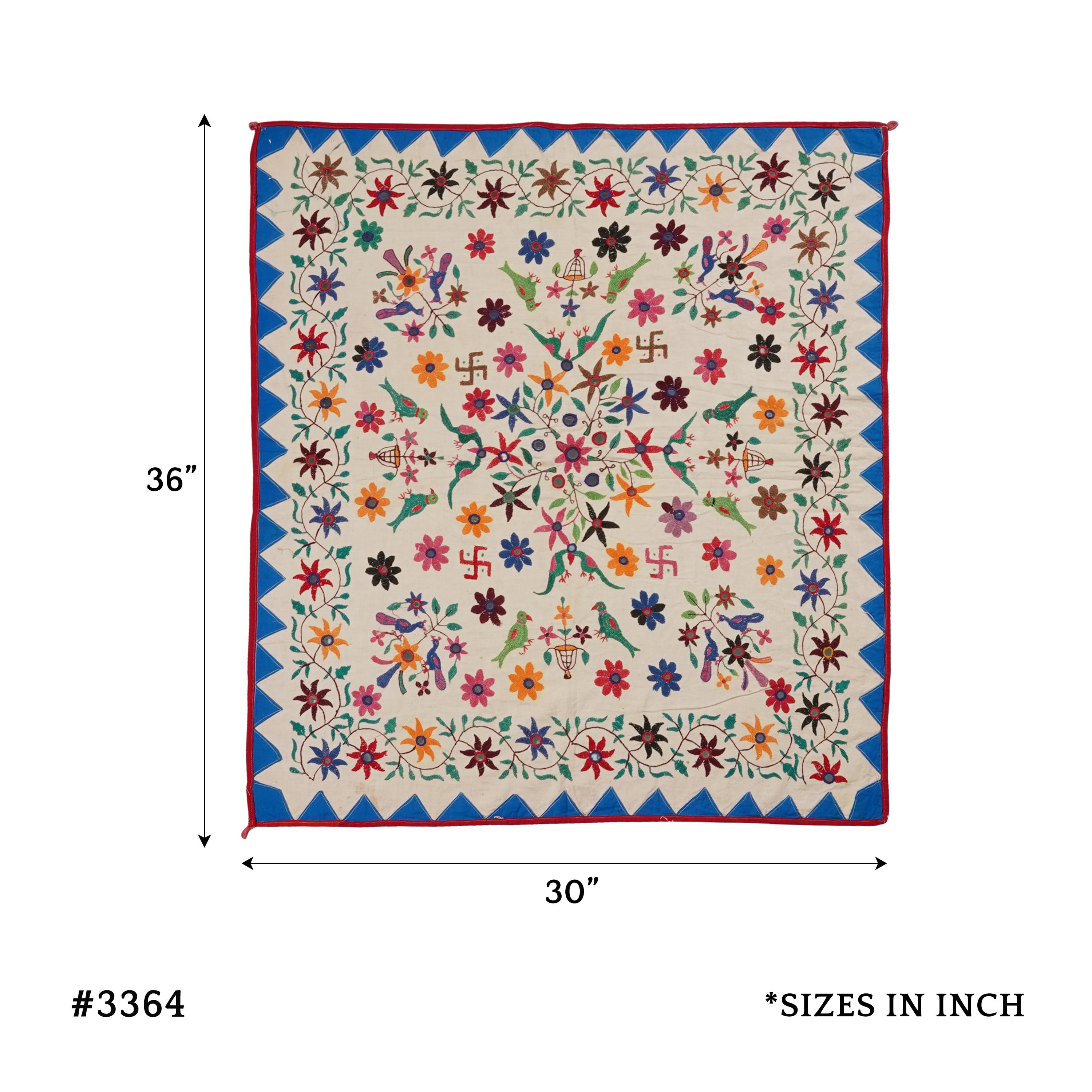 Tenture Murale Brodée Main Tapisserie Murale Brodée Main Vintage Style Hippie Kutch - 40x60 Pouces, Coton Et Soie, Inde Patchwork Ancien