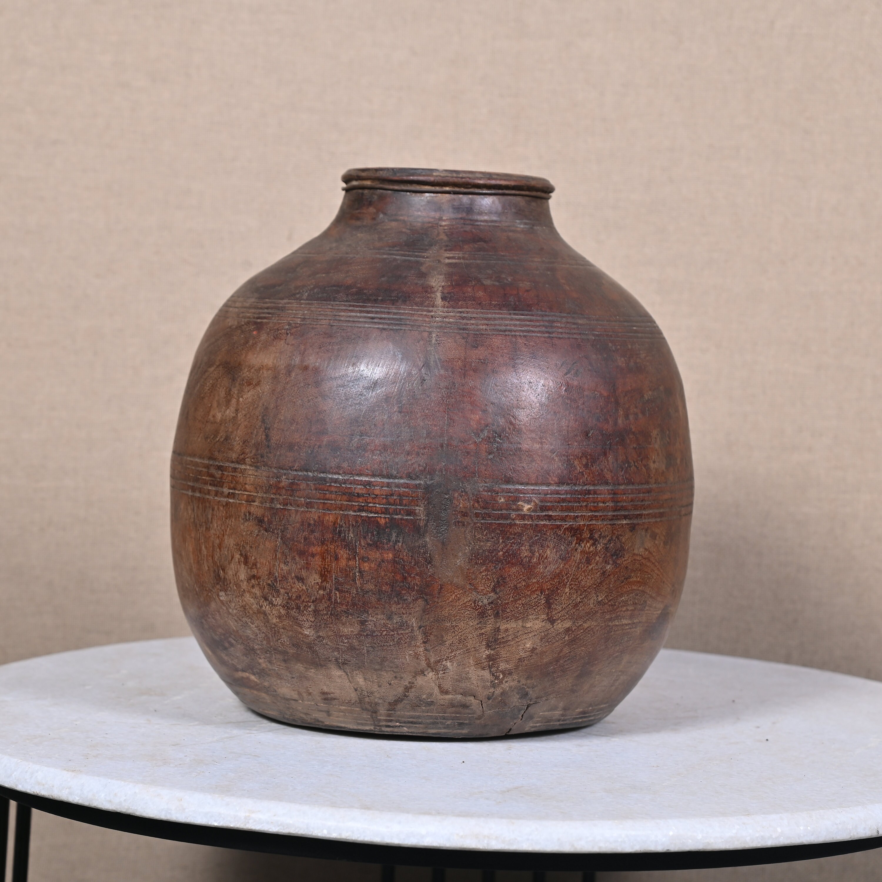 Old Hand Carved Rustic Water Pot Matka Wooden Round Matka Pot Himachal ...