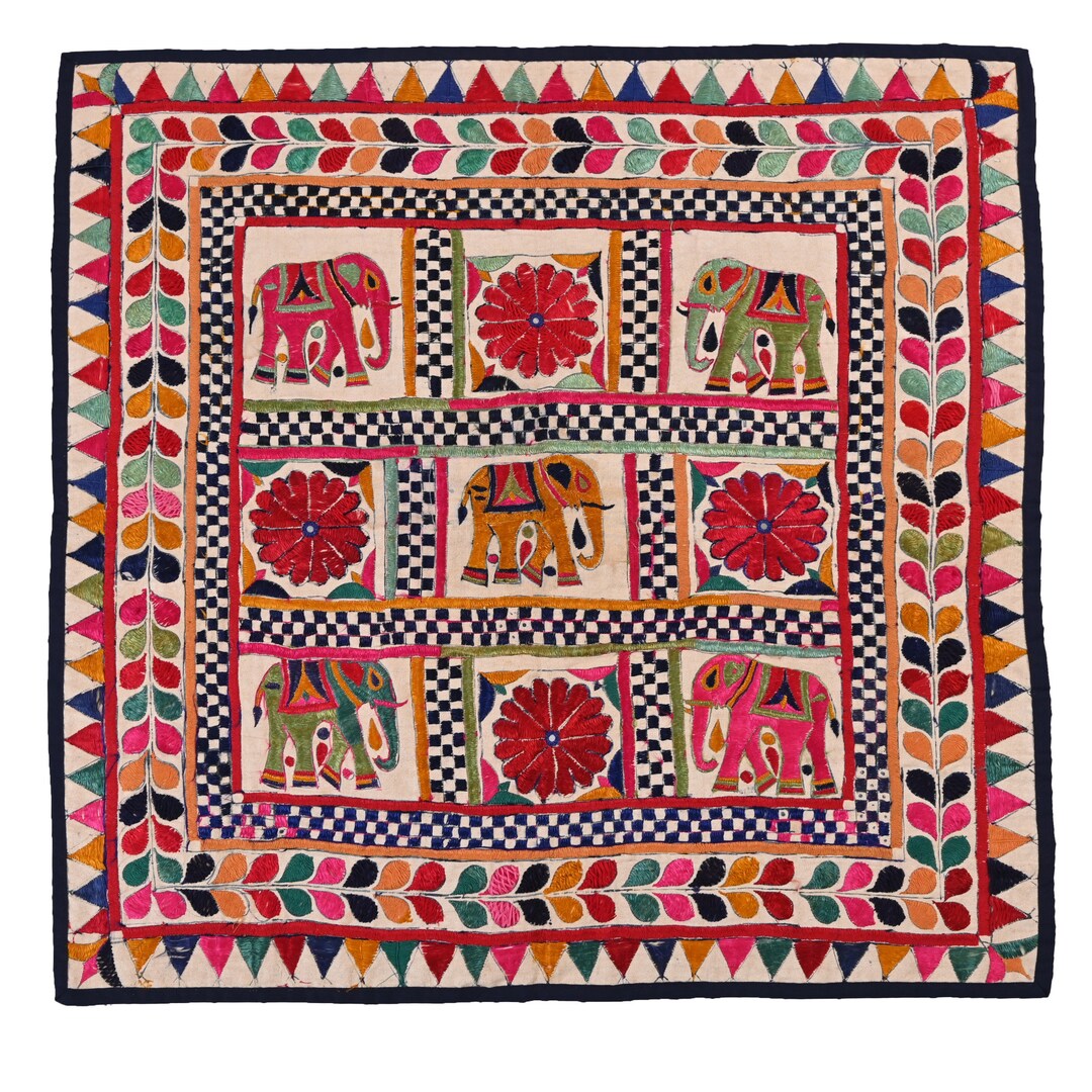 Bohemian Indian Tapestry Vintage Embroidered Gujarati Wall Etsy