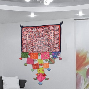 Wall Art Vintage wall hanging Gujrati textile, Hand embroidered Indian tapestry, Living room cotton textile, boho banjara art