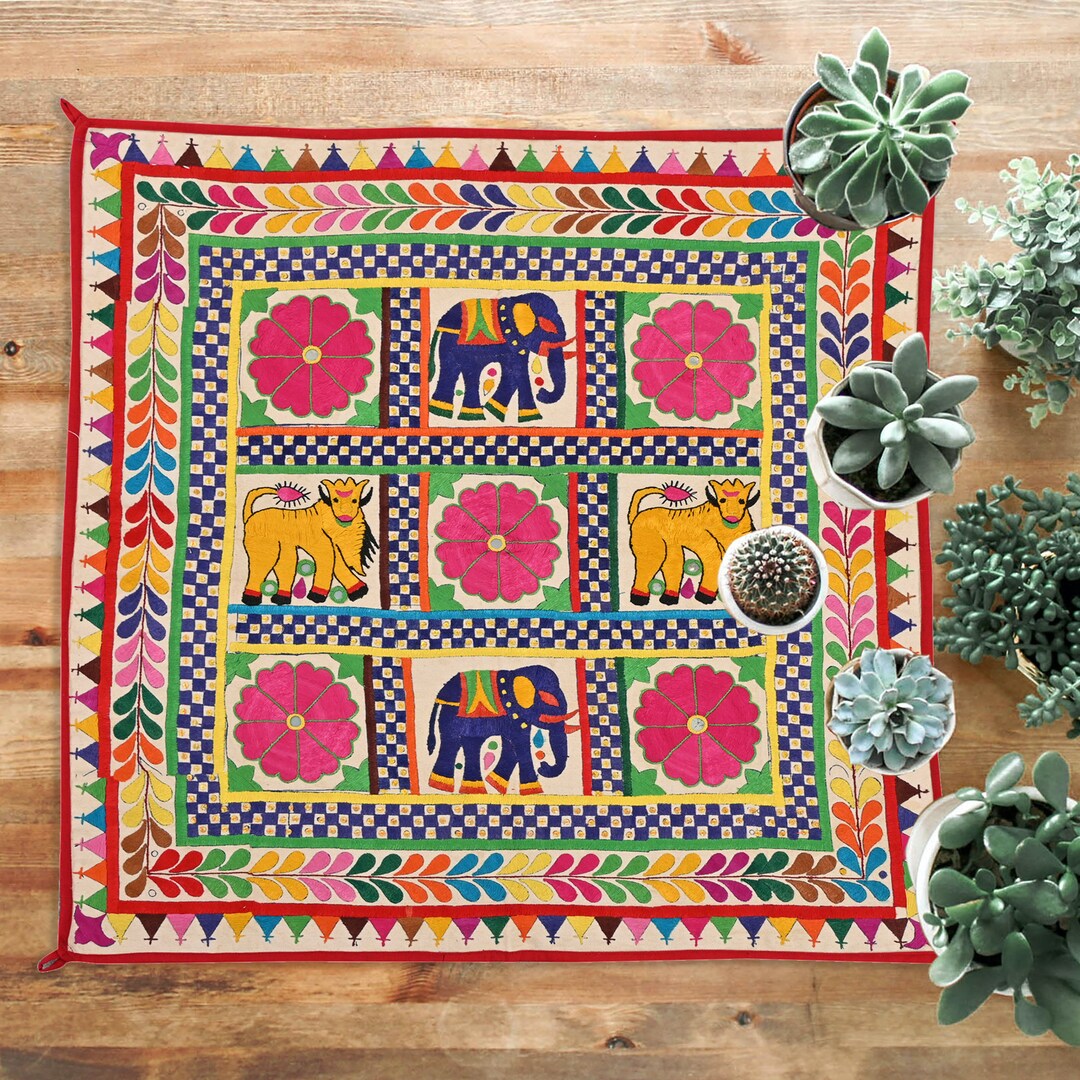 Antique Indian Gujarati Handmade Textile Wall Hanging Boho Banjara