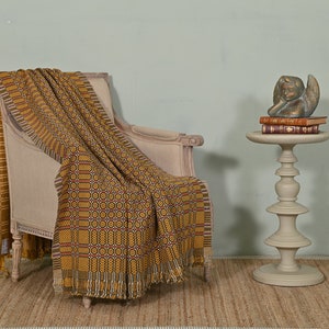 Fall Throw Vintage Khes Handloomed Mudcloth Reversible Cotton Blankets, Woven Couch Throw for Living Room, Unique handmade gift for her