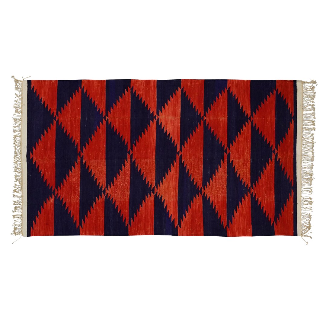 Punjabi Rugs Vintage Handwoven Cotton Punjabi Rug Eco-friendly Reversible Dhurrie ...
