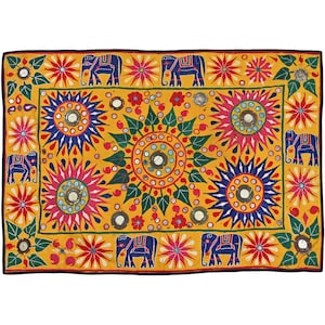 Textile Indian Vintage Wall hanging Tapestry, Cotton Gujrati Textile, Hand Embroidered Wall decor tapestry, Hand made Gift Item