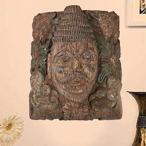 Antique, Hand carved wooden mask, Indian Hand Crafted Mask, Hand painted, wall hanging, wall decor, vintage masks, man in the wood mask