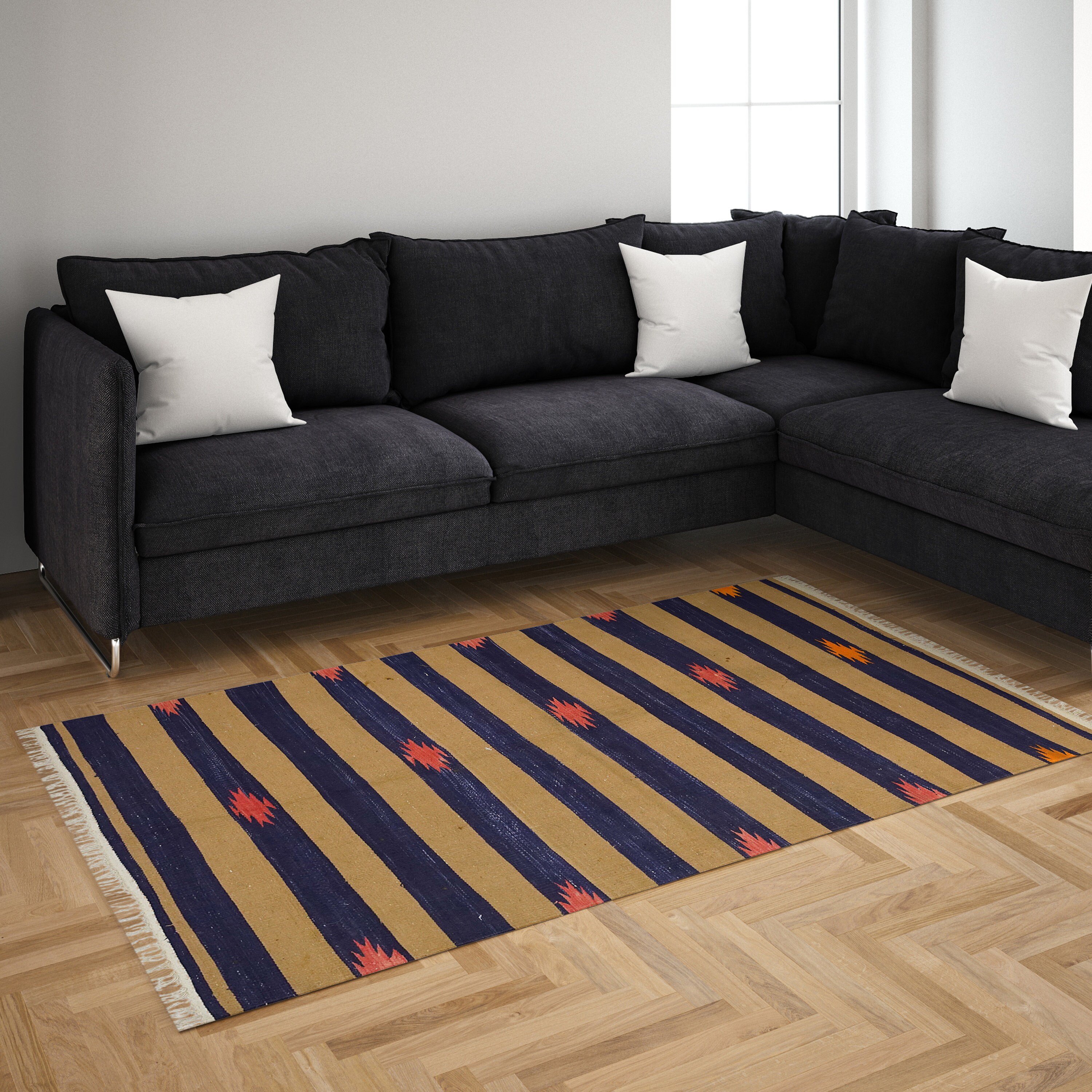 Punjabi Rugs 3.6 X 6 Ft Vintage Handwoven Cotton Punjabi Rug Eco-friendly Reversible ...