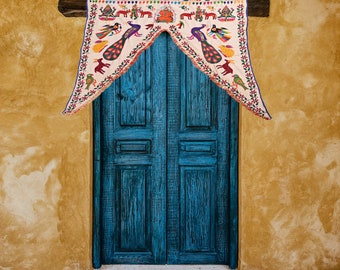 Toran Indien Ancien, Tenture Murale Brodée, Multi-couleurs, 104x46 Cm