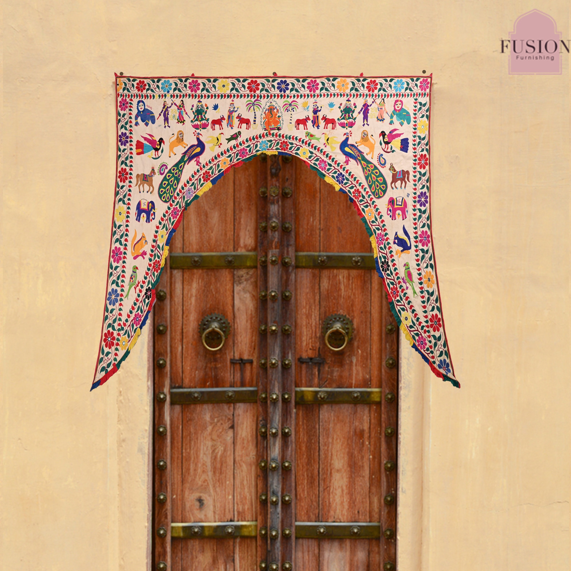 インドのトーラン壁掛けタペストリーヴィンテージドアトーラン窓装飾