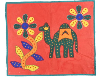 Wall Hanging Tapestry Indian handcrafted, Decorative Applique Textile Camel Design Floral Wall Art Home Decor, floral motifs Vintage Cotton