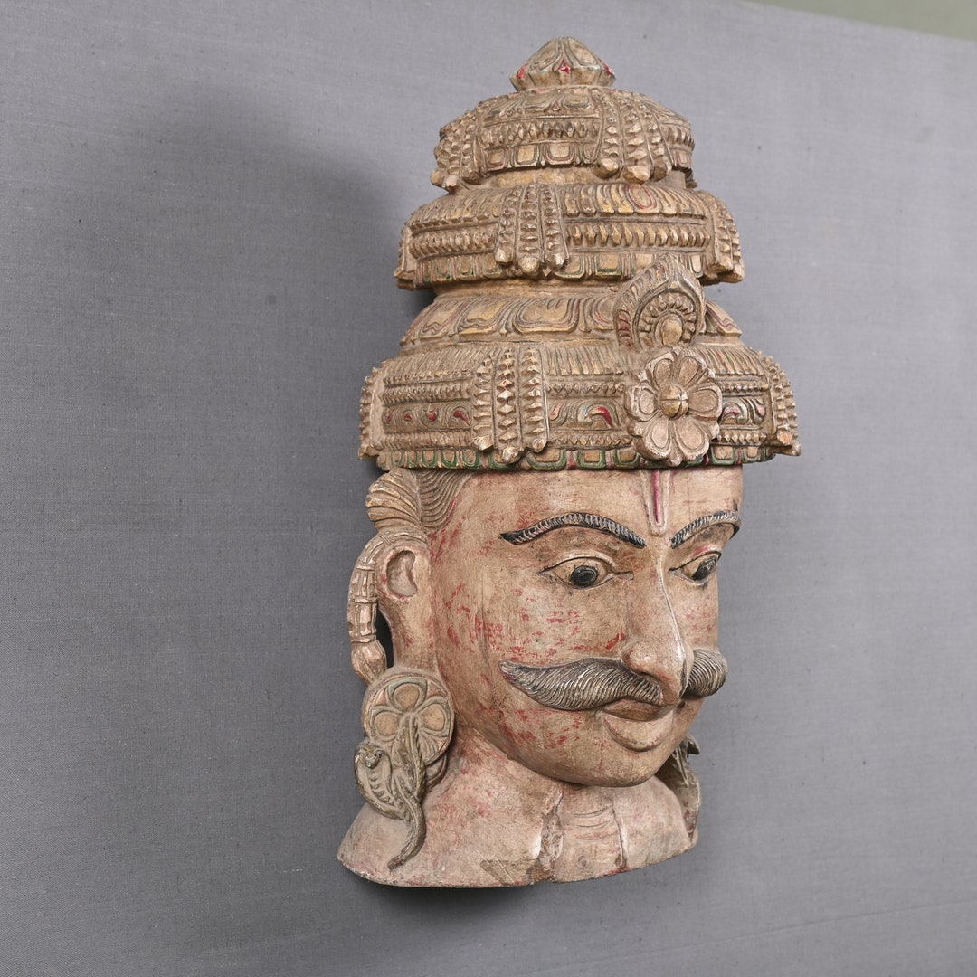 Vintage Wooden Traditional Mask Wall Decor, Mask on Stand, Wall Decor Mask Hanging Hand Painted