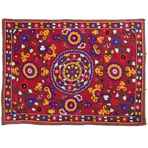 Suzani Silk thread tapestry mirror work hand made wall hangings Traditional multi thread work Vintage Wall art quilted wall hangings