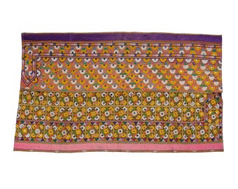 Vintage Handmade Cotton Wall Hanging Floral motifs Gujarati Hand Embroidered Wall ArtTraditional Indian Textile Tapestry Home Decor Gift