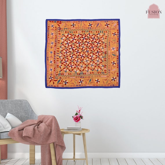 Wall Art Vintage Hand Embroidery Flower Design Wall Hanging Boho Tapestry Nature Landscape Wall Art Living Room Decor Indian Textile Etsy Canada