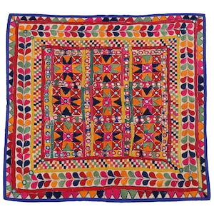 Boho wall hanging Art Indian Embroidery Floral Vintage Tapestry Wall Hanging, Cotton Wall Hanging Textile, Traditional Gujarati Art Textile