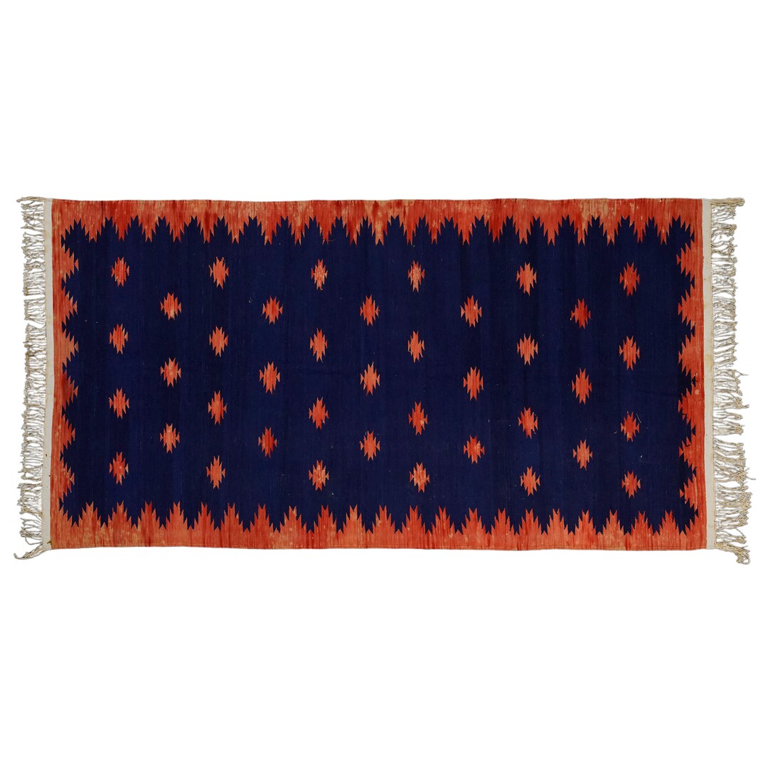 Punjabi Rugs Vintage Handmade Reversible Cotton Flatweave Punjabi Dhurry Rugs Indigo ...