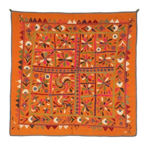 Vintage Handmade Cotton Wall Hanging Floral motifs Gujarati Hand Embroidered Wall ArtTraditional Indian Textile Tapestry Home Decor Gift