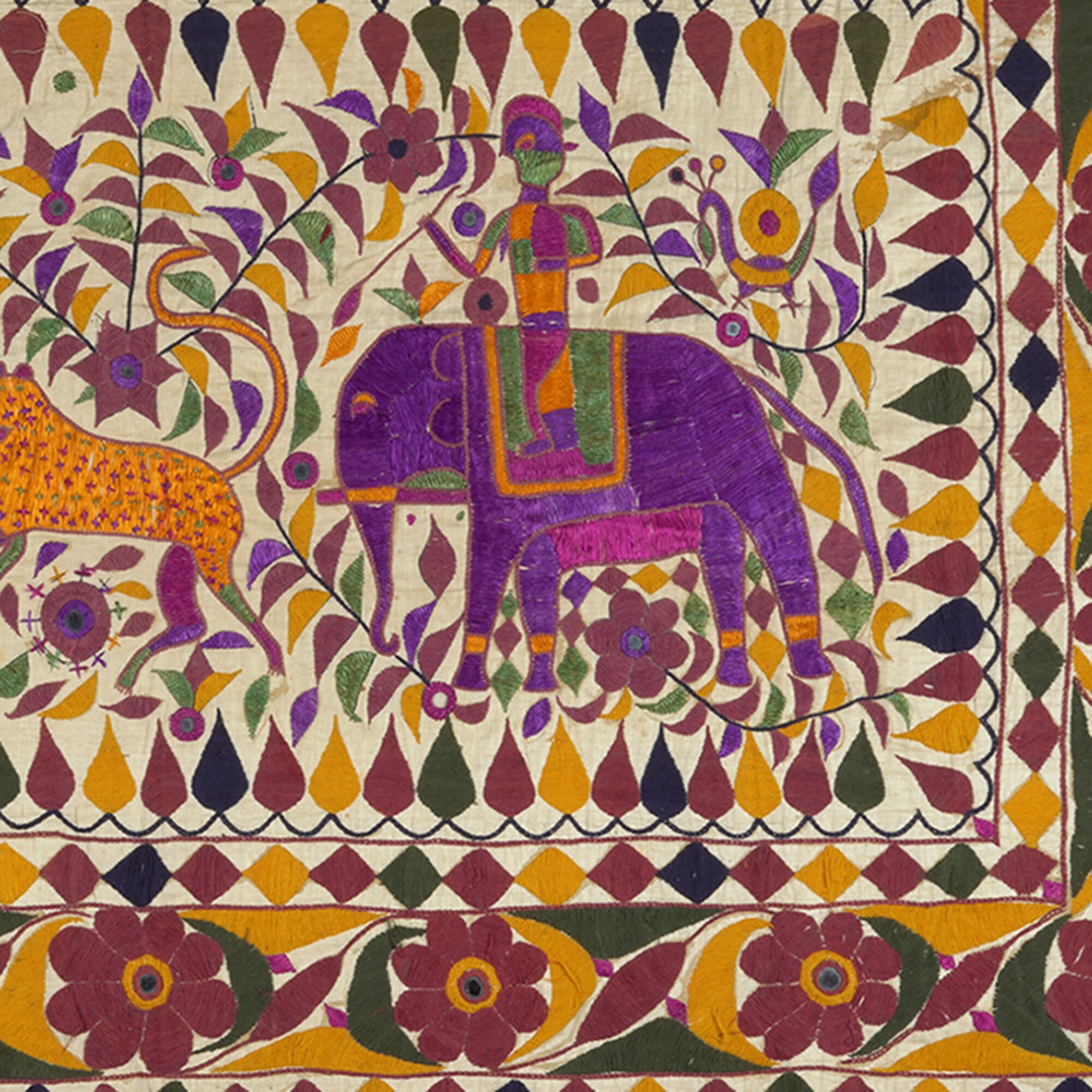 Elephant Design Gujarati Embroidery Textile Cotton Handmade Wall ...