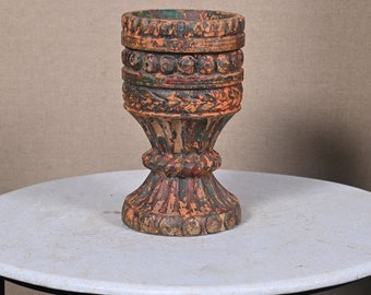 Primitive Wooden Mortar, Rustic Hand Carved  Home Decoration, Wooden Mug Wooden Himachal Pot Vintage Rustic Miniature Wooden Pot
