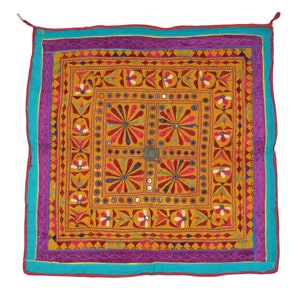 Tapestry - Textile - Gujrati - Wall Hanging - Wall Art - Hand Embroidered - Vintage - Mirror Work - Cotton Indian - Traditional - Gifts