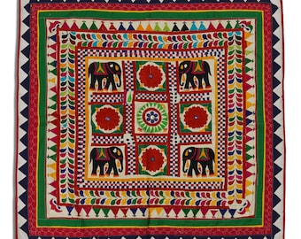 Tapisserie indienne vintage faite main en textile, Boho Banjara, tapisserie tribale vintage, miroir, fil de soie, 3 x 3 pieds, décoration murale, tapisserie - France