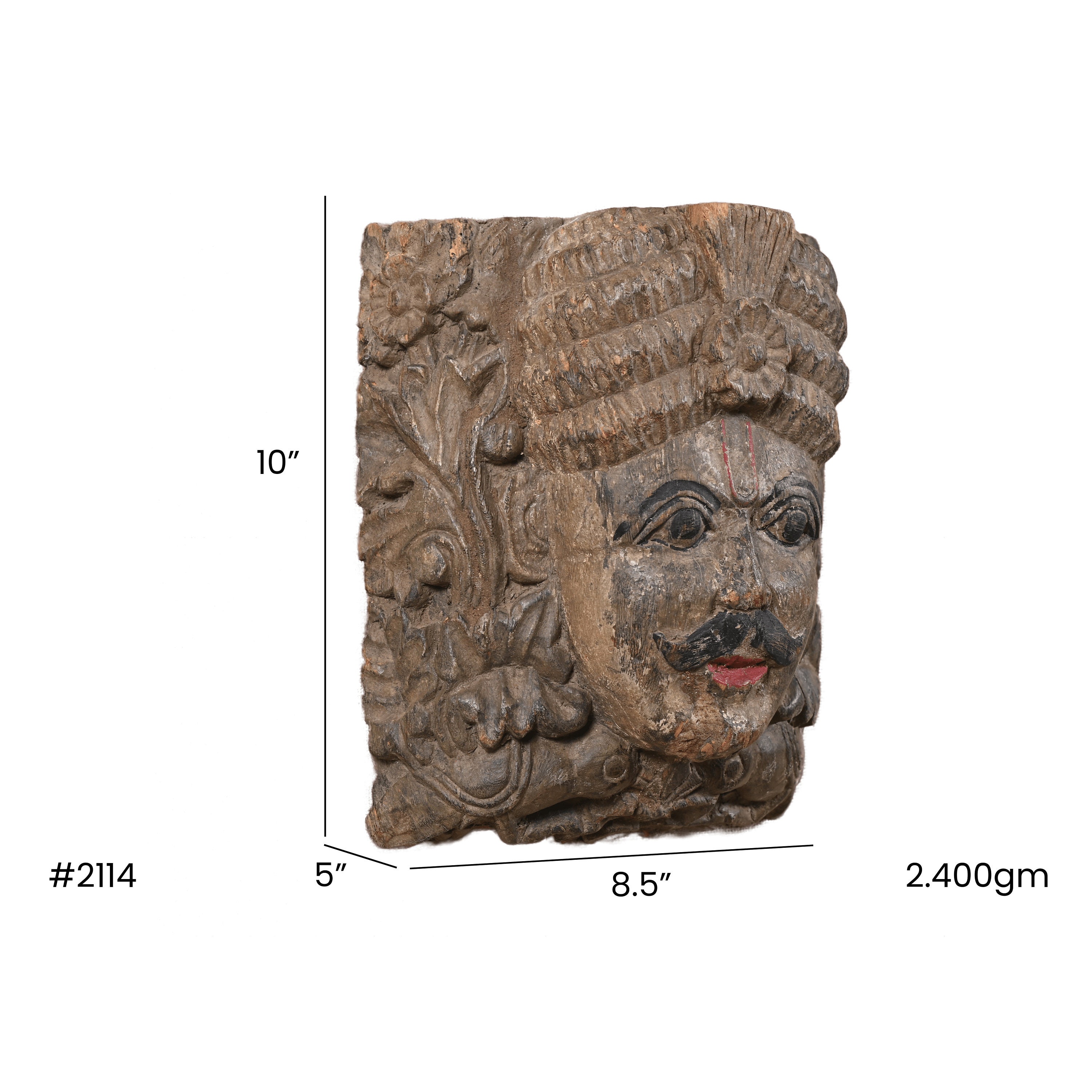 ヴィンテージ木製手彫りキングフェイスマスクアンティーク調塗装済み