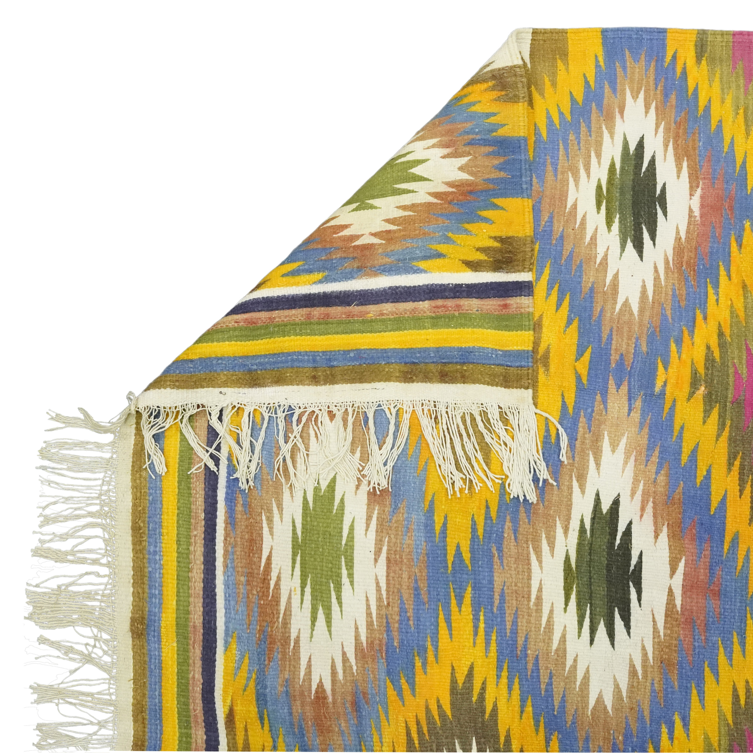Punjabi Rugs Vintage Handwoven Cotton Reversible Rugs Eco-friendly Punjabi Dhurrie ...