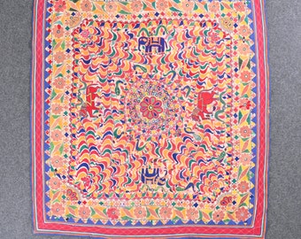 Wall art Traditional Indian Textile Mandala Tapestry Gujarati Embroidery Work Tapestry Handmade Cotton Wall Hanging Wall Decor Art Piece